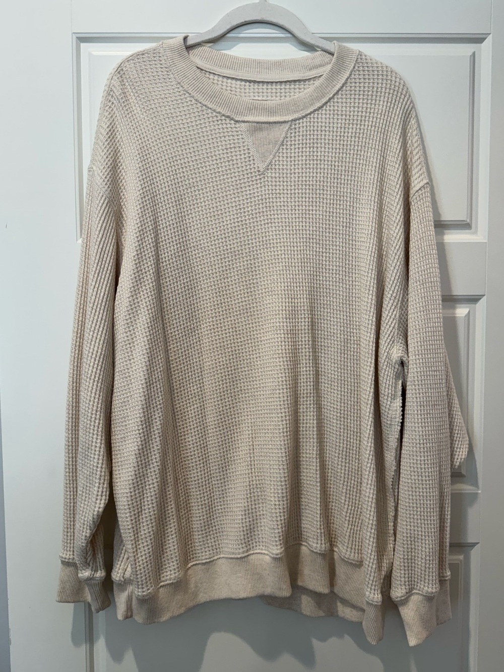 Aerie L Cream Waffle Knit Sweatshirt